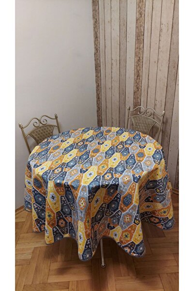 gonk Round, Ethnic/Kilim Patterned, Duck (Liquid Pusher, Stain Resistant) Fabric, Tablecloth