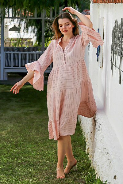 Chiccy Ισπανικό ριγέ φόρεμα με γιακά με ριγέ πούδρα