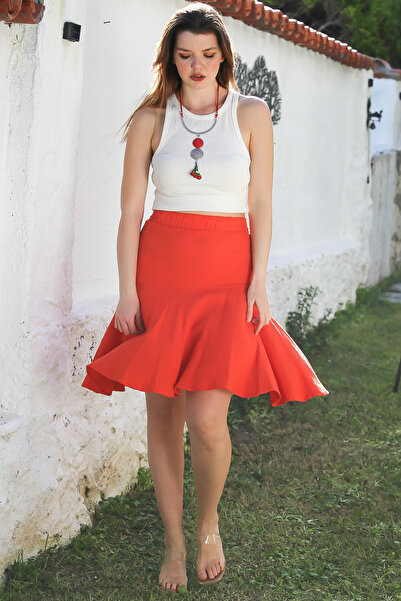 Chiccy Pomegranate Flower Belt Washed, Casual Muslin 55/60 Short Skirt