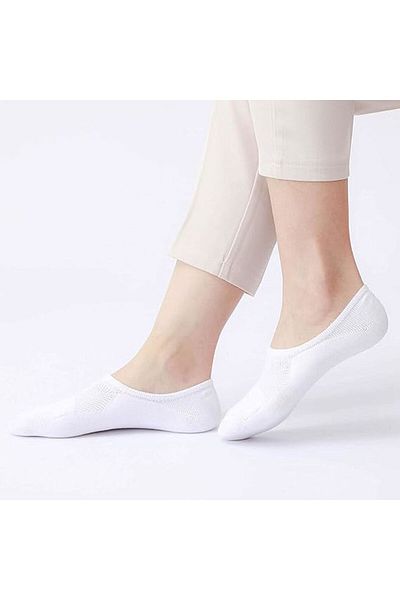 Deribond Women's Socks White 6 Pieces Cotton Sneaker Invisible Socks