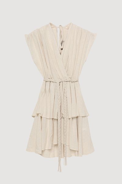 Quzu Rochie din in plisata cu curea - Natural