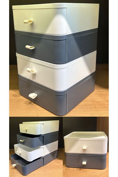 Bayev 4-Piece Gray and White Color Drawer Table Top Organizer Makeup Jewelry Box Accessory Organizer