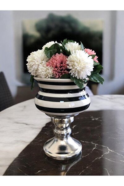 ferayhome Dekoratif Obje GÜMÜŞ Ayaklı Saksı Siyah Klasik Zebra GÜMÜŞ - Feray Home