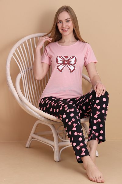 VG BOND MODA Bow Printed Short Sleeve Women's Pajamas Set Vg153