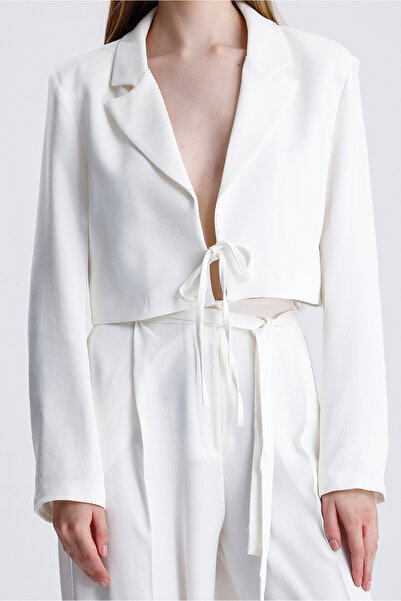 MD trend Women's Tied Crop Jacket and Belted Palazzo Trousers Two Piece Set