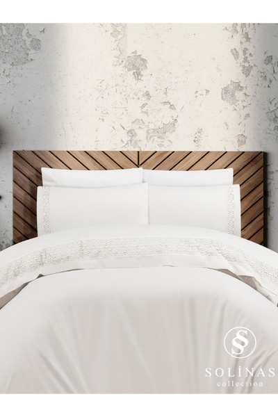 Solinas Collection Medallion Cream Ruched - Σετ Παπλωματοθήκη Διπλό 100% Βαμβάκι