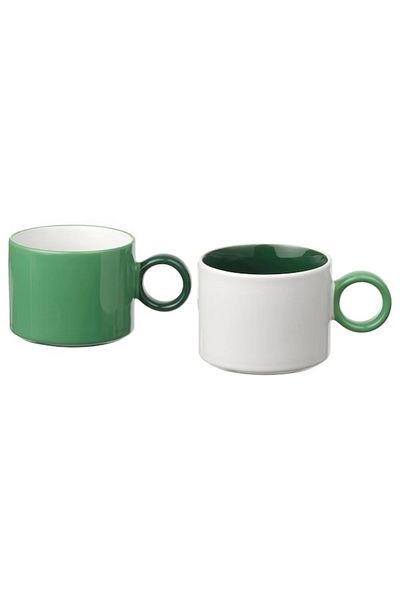 IKEA PIGGÅL Mug, White/Green, 30 cl – Stylish Stoneware, Dishwasher & Microwave Safe for Everyday Use