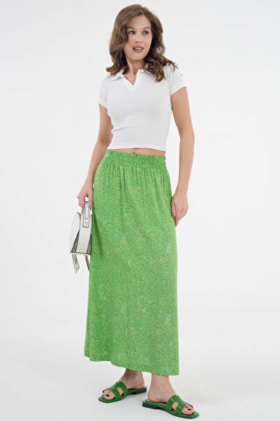 Saade Green Elastic Waist High Waist Woven Skirt