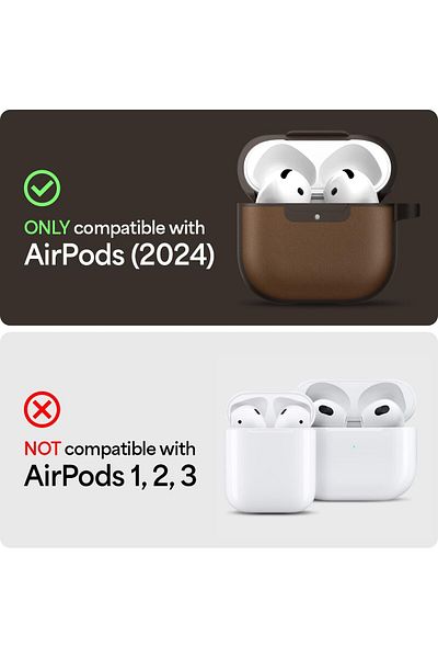 CYRILL Kajuk for Airpods 4 Vegan Leather Case and Carabiner Compatible with MagSafe - Saddle Brown