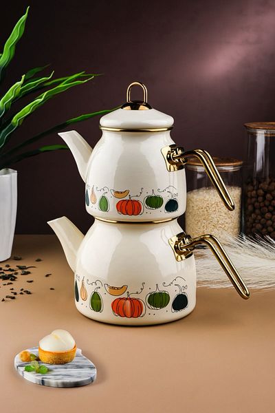 Sezka Life Serik Gourd Enamel Teapot Set with Team Cream