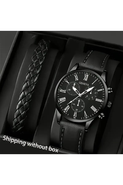 Feron accessories Erkek Kuvars Saati, Siyah Klasik Stili Retro Örgülü Bilekli...