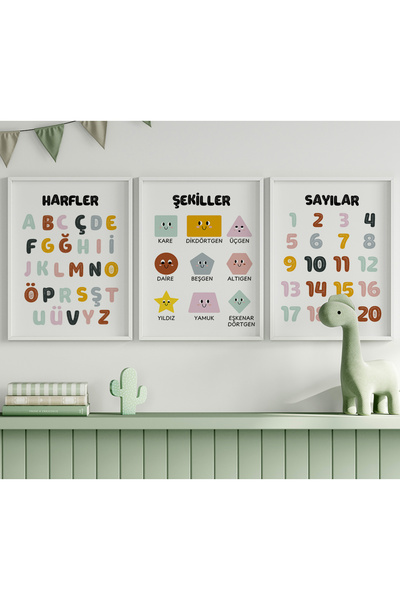 CKA Tasarım 3'lı Eğitici Tablo Seti 2, Harfler, Sayılar, Şekiller, Bebek ve Ç...