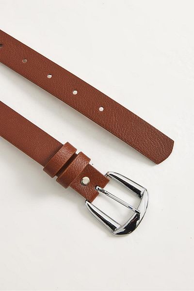 CALİENTE Silver Color Buckle Thin Belt Tan