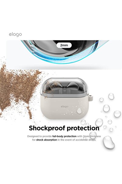 Elago Duo Hang for Samsung Galaxy Buds3 case and Galaxy Buds 3 Pro with carabiner Clear | Stone