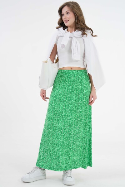 Saade Green Floral High Waist Woven Skirt with Elastic Waist