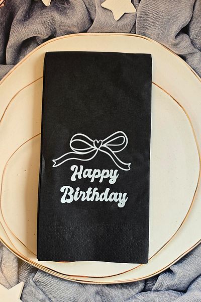 PEKSHOP Black White Bow Concept Black Birthday Napkin 12 Pack