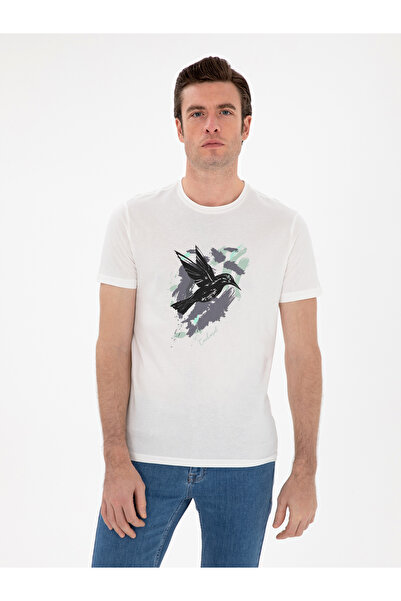 Cacharel Beyaz Slim Fit Bisiklet Yaka Desenli T-shirt 50301522-VR013
