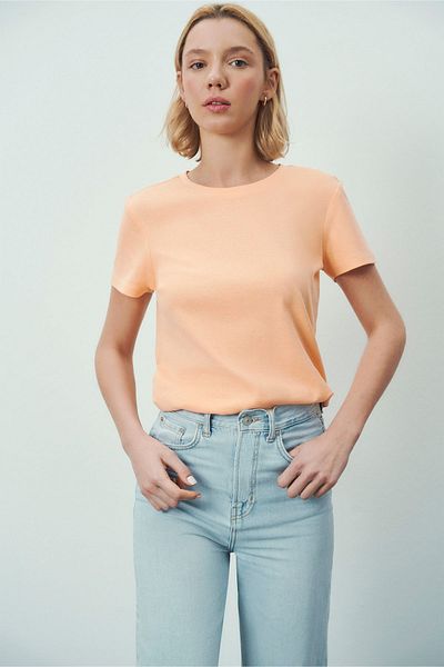 Wear Three Points Everlasting Comfort Fit Basic Salmon Color Rib T-Shirt