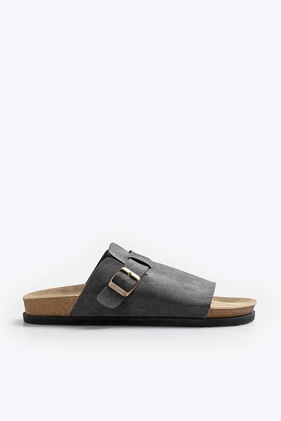 GIESTO Gray Slippers with Single Stripes