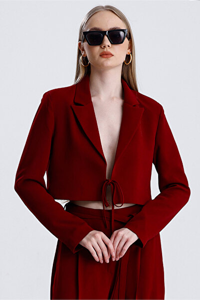 MD trend Women's Tied Crop Jacket and Belted Palazzo Trousers Two Piece Set