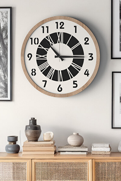 Decorative Wooden Ross 128 Wall Clock - Black & White MDF Framed, Modern Design, Quiet Movement
