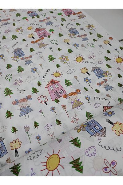 Bebek Özel Popelină din bumbac 100% - Desene dulci cu model 240 cm lățime (100X240 CM)