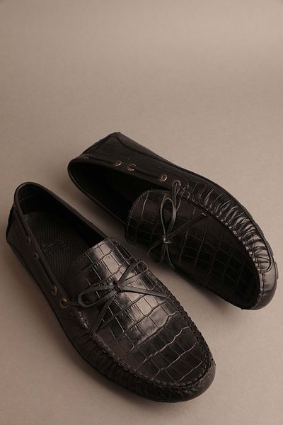 Gondol Loafer clasic pentru bărbați din piele naturală Black Croco 41 ttx.20120