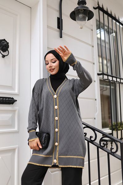 NATUFIAN STORE Cardigan hijab pentru femei, cu sclipici mercerizat, cu model diamant