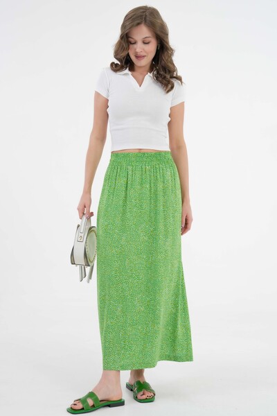 Saade Green Elastic Waist High Waist Woven Skirt