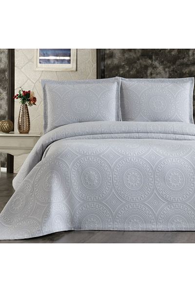 Solinas Collection Gray Cotton Medallion Double Bedspread