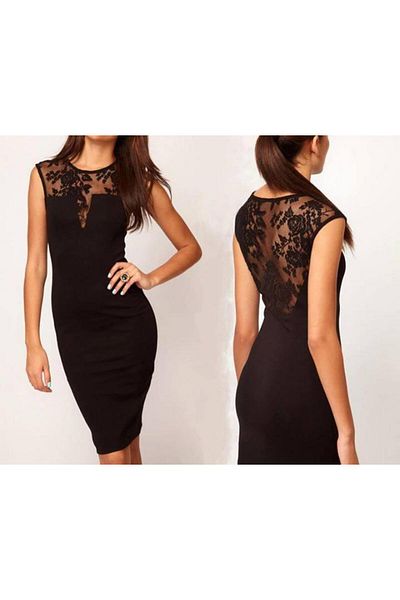 pink life Black Lace Detailed Body Fitted Dress