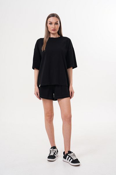 JANSO GROUP - Women's Large Size Black Color Bottom Top Single Jersey Fabric Oversize Size