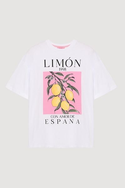 Quzu Tricou cu imprimeu colorat de lămâie - alb