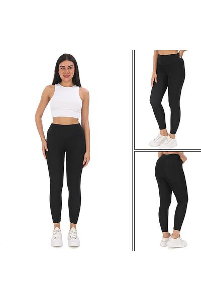 ASG TEKSTİL Black Color High Waist, Gathering Sports Leggings