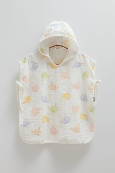 Caramell Organik %100 Pamuk Müslin Kapüşonlu Plaj Çocuk Bebek Panço Bornoz Ba...