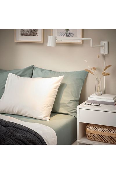 IKEA DVALA Grey-Green Fitted Sheet 80x200 cm – 100% Cotton, Soft, Durable, Breathable, Snug Fit