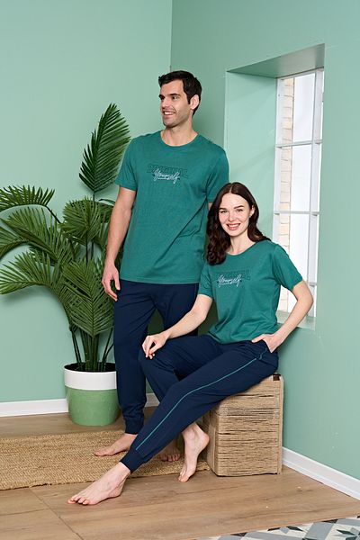 MEBA Ανδρικό Σετ Πιτζάμες Lover Couple Συνδυαστικό καλοκαιρινό κοντομάνικο με έξι τσέπες πράσινες πιτζάμες