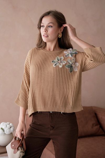 Park Karon Ανοιχτή πλεκτή μπλούζα με απλικέ Crew Neck