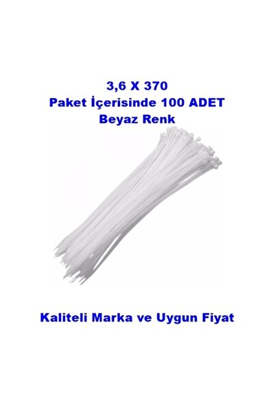 Genel Markalar Klips Kablo Bağı 3.6x370 BEYAZ (100lü Paket) Kablo Cırdı