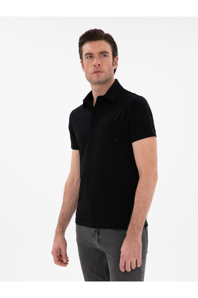 Cacharel Black Slim Fit Polo Neck Pocket T-Shirt 50300715-Vr046