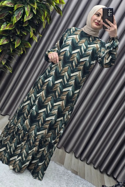 Elmas Tesettür Γυναικεία Ρούχα Χιτζάμπ Μεγάλου Μεγέθους Φόρεμα με σχέδιο από βισκόζη