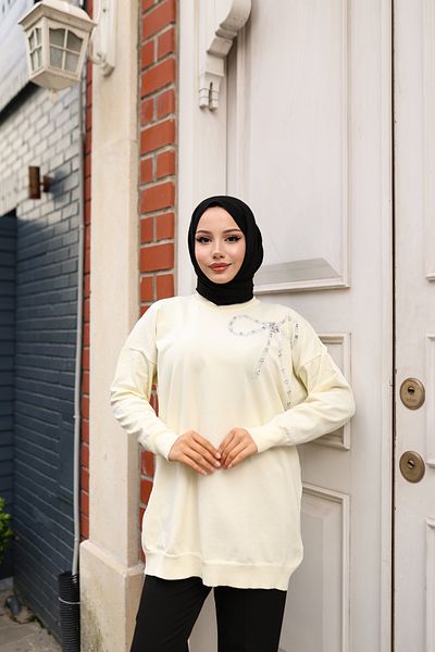 NATUFIAN STORE Women's Mercerized Bow and Stone Premium Quality Hijab Tunic