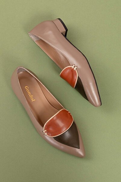 Gondol Hakiki Deri Sivri Burunlu Kısa Topuklu Ayakkabı Ast.8425