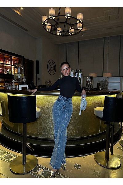 Diviny Asymetrický vzor Stone High Waist Palazzo Cut Jean