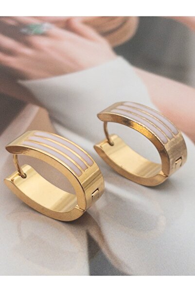 Siya Silver U Model Renkli Sedefli Çelik Küpe