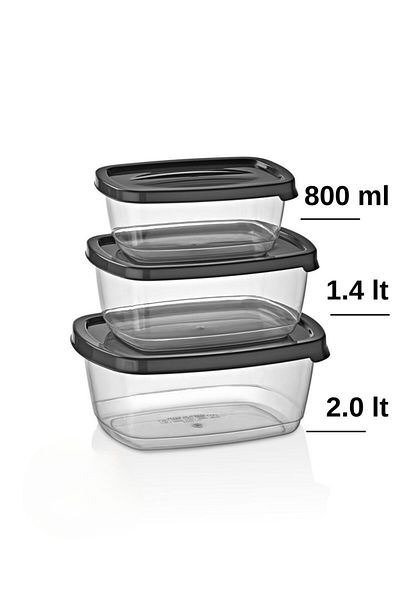 Mapple Home 3-Piece Storage Container with Lid 800 ml - 1.4 Lt - 2.0 Lt Food Storage Box