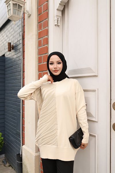 NATUFIAN STORE Women's Mercerized Glitter Zebra Patterned Hijab Tunic