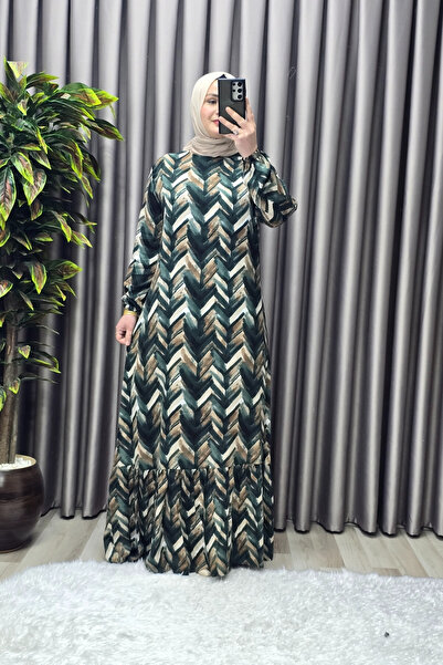 Elmas Tesettür Γυναικεία Ρούχα Χιτζάμπ Μεγάλου Μεγέθους Φόρεμα με σχέδιο από βισκόζη