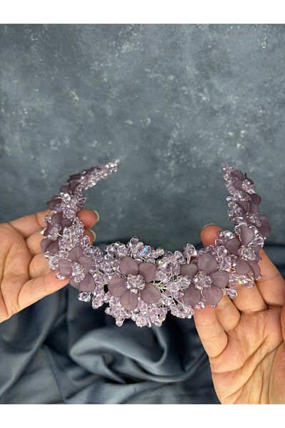 Hayalperest boncuk Lilac Nileda Crystal Beaded Bridal Henna Crown Hair Accessory