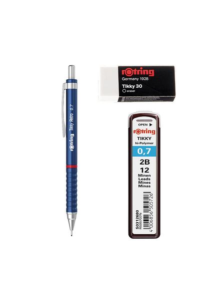 Rotring Retro Versatil Tip Pen Tip-Eraser 3 Pcs School Kit 0.7 Blue